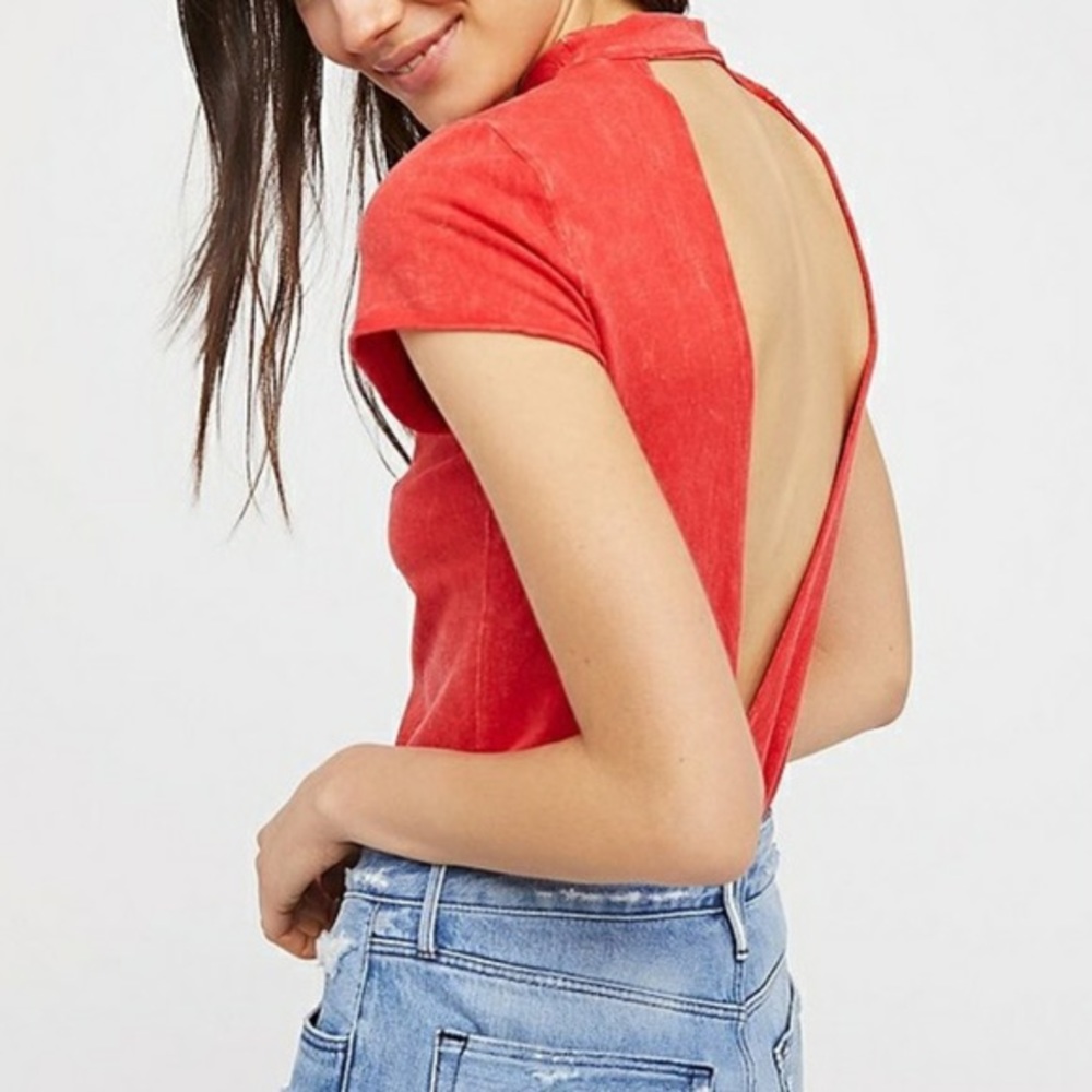 Free People red acid wash open-back tee